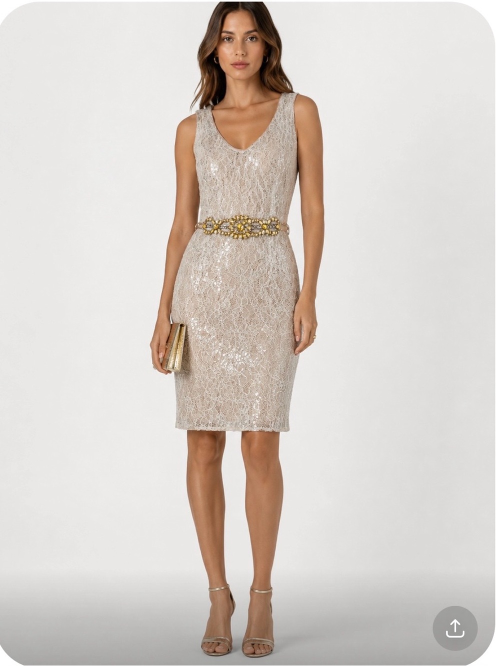 BADGLEY MISCHKA Sleeveless Beige Lace Sequin Dress Size US10 - Picture 2 of 7